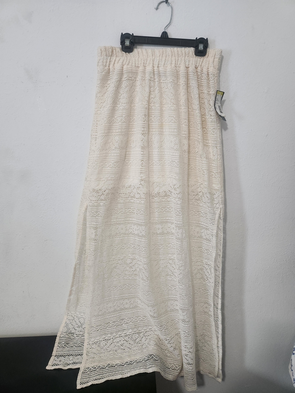 Cream Lace Maxi Skirt with Elastic Waistband